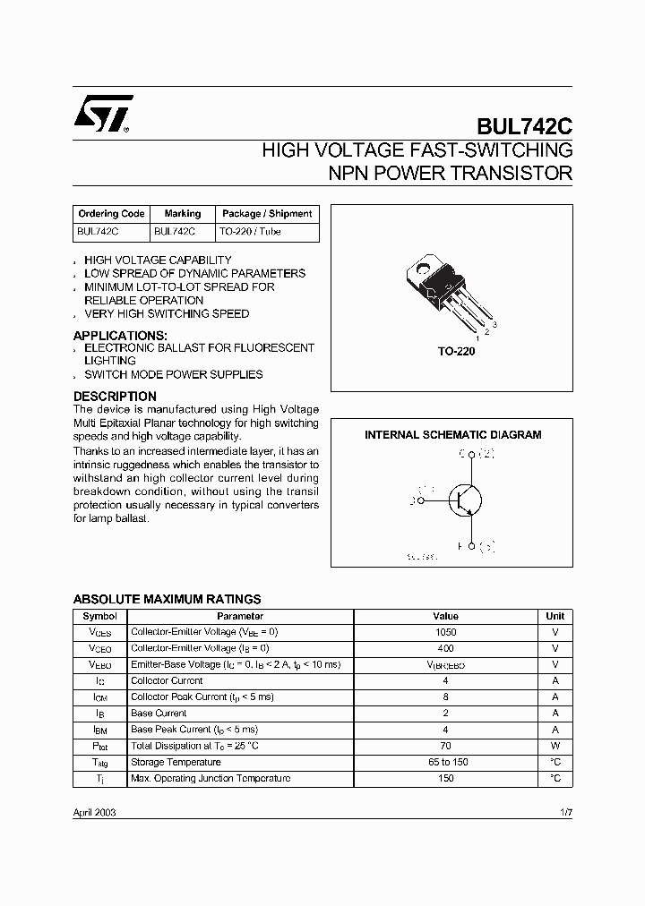 BUL742C_492733.PDF Datasheet