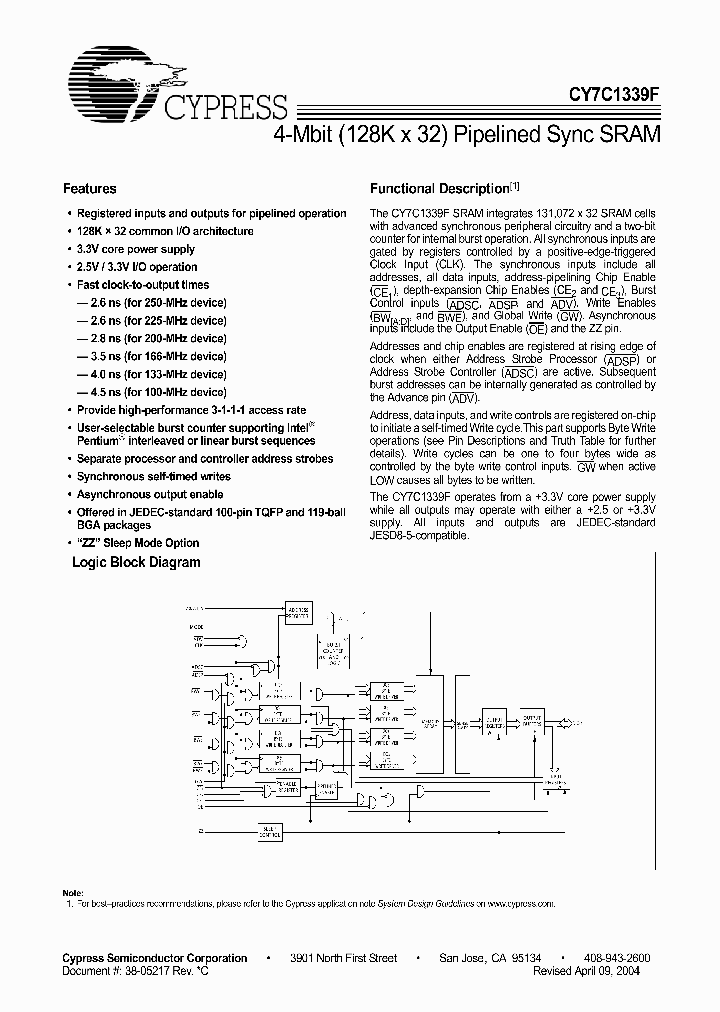 CY7C1339F-100BGI_508923.PDF Datasheet