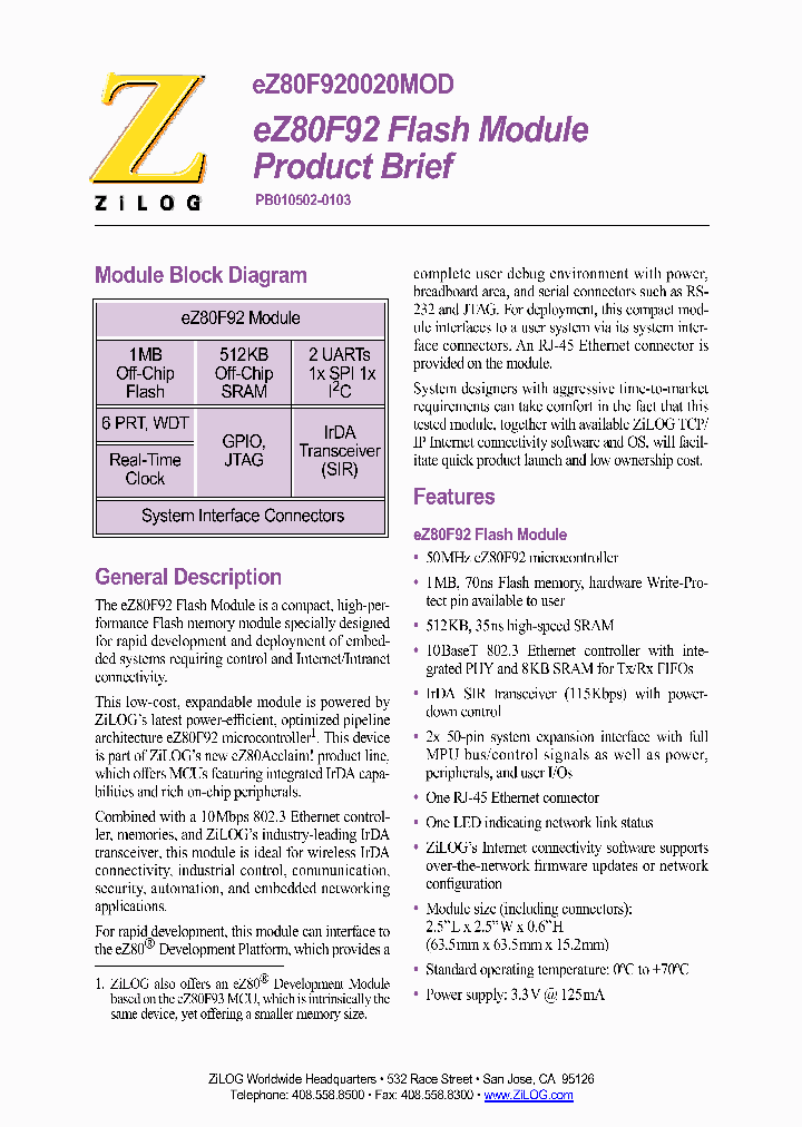 EZ80F920020MOD_540226.PDF Datasheet