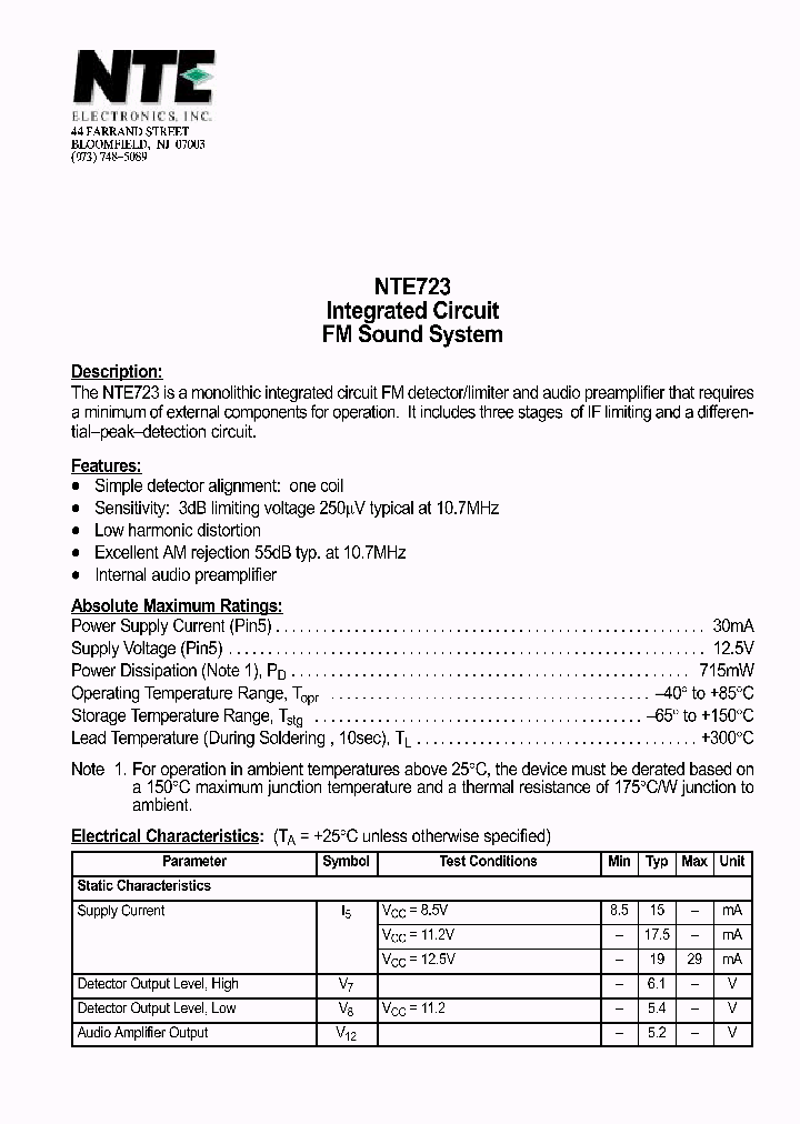 NTE723_488424.PDF Datasheet