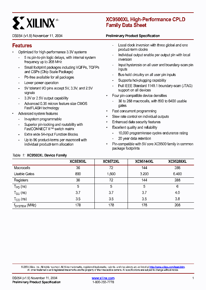 XC9500XL_532649.PDF Datasheet