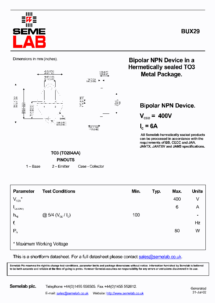 BUX29_636473.PDF Datasheet
