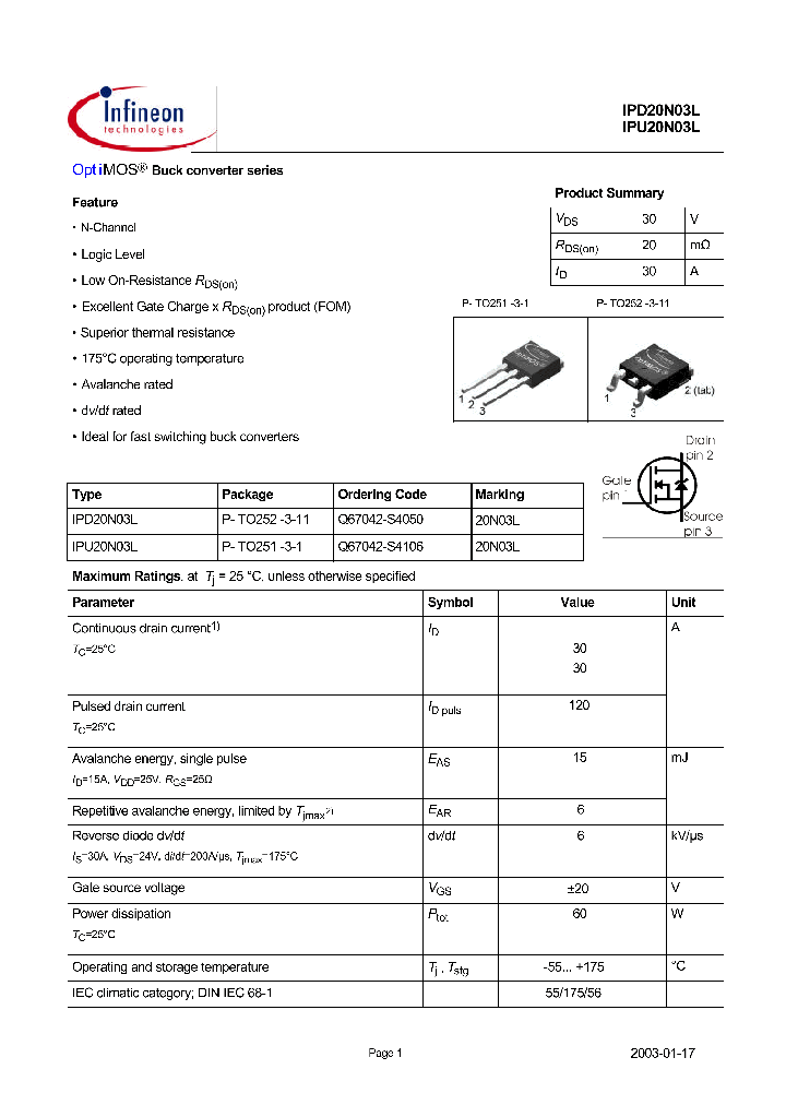 IPD20N03L_192222.PDF Datasheet