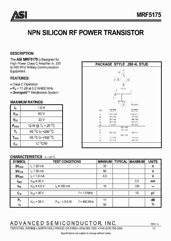 MRF5175_613230.PDF Datasheet