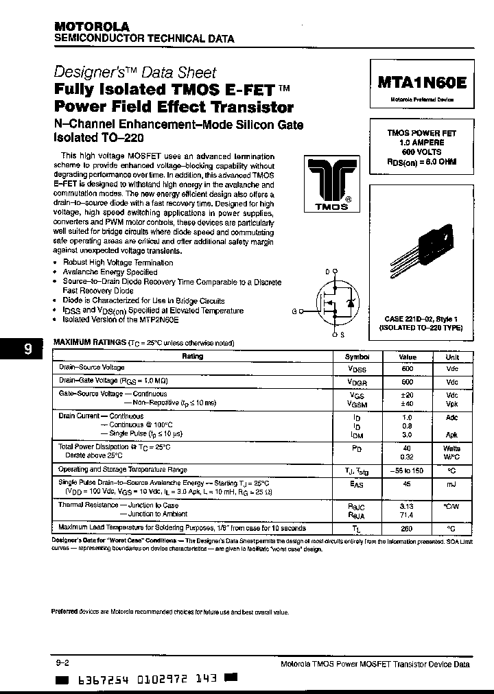 MTA1N60E_713771.PDF Datasheet