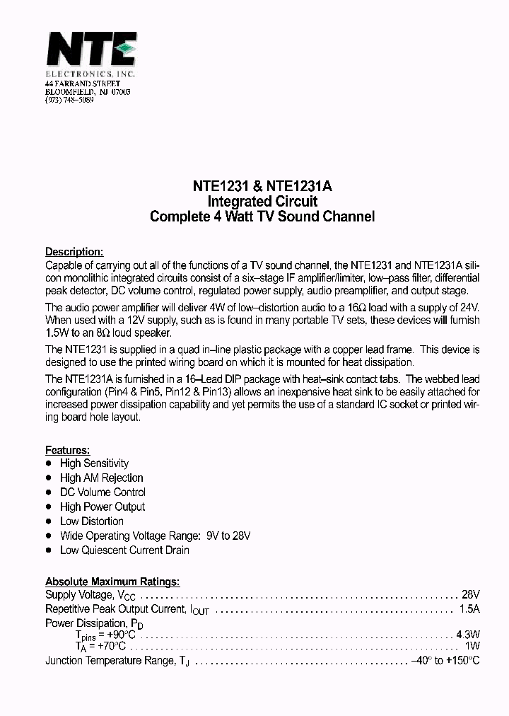 NTE1231_652343.PDF Datasheet