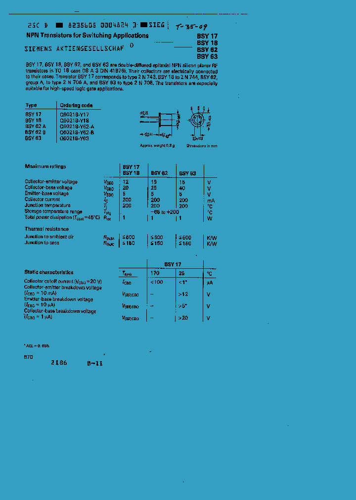 BSY62A_74696.PDF Datasheet