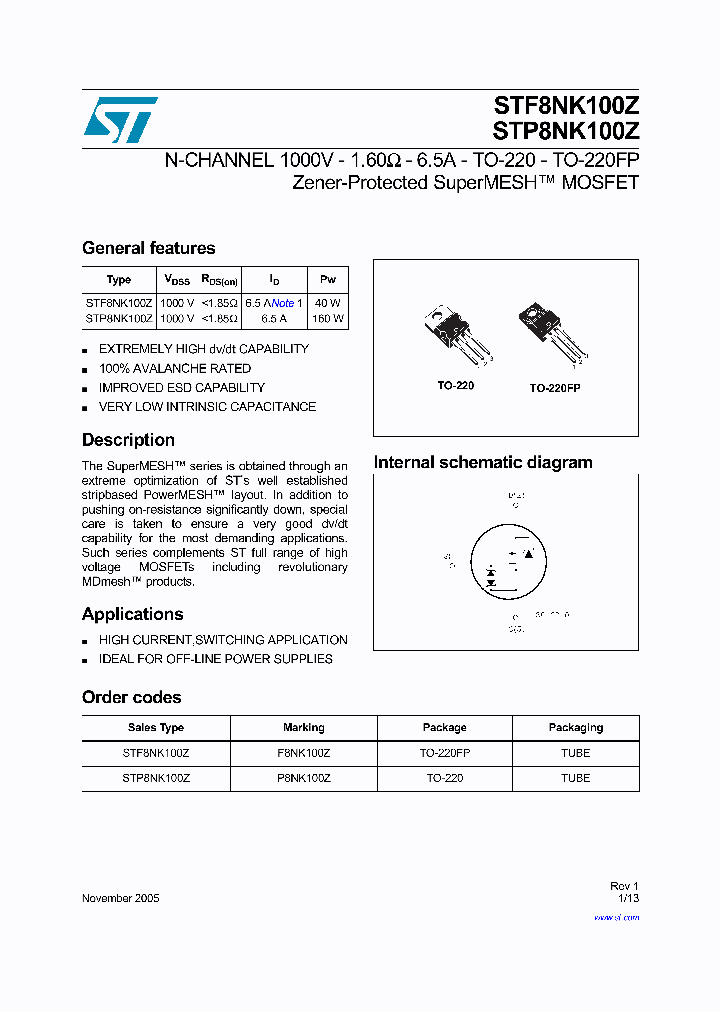 STF8NK100Z_724580.PDF Datasheet