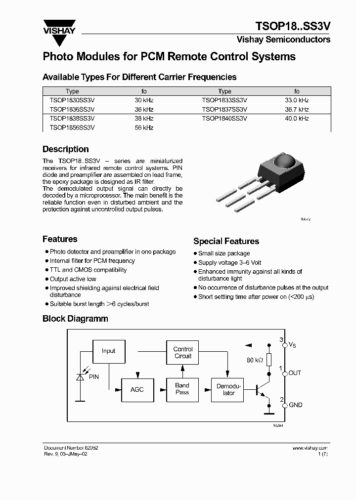 TSOP1840SS3V_582622.PDF Datasheet