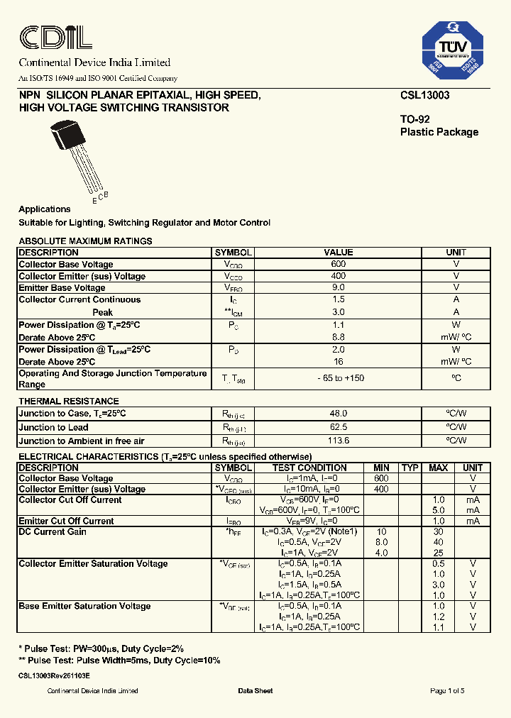 CSL13003E_633319.PDF Datasheet