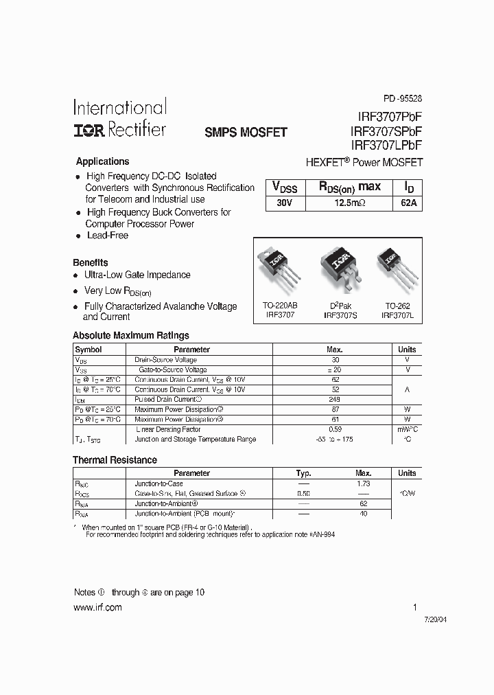 IRF3707LPBF_838446.PDF Datasheet