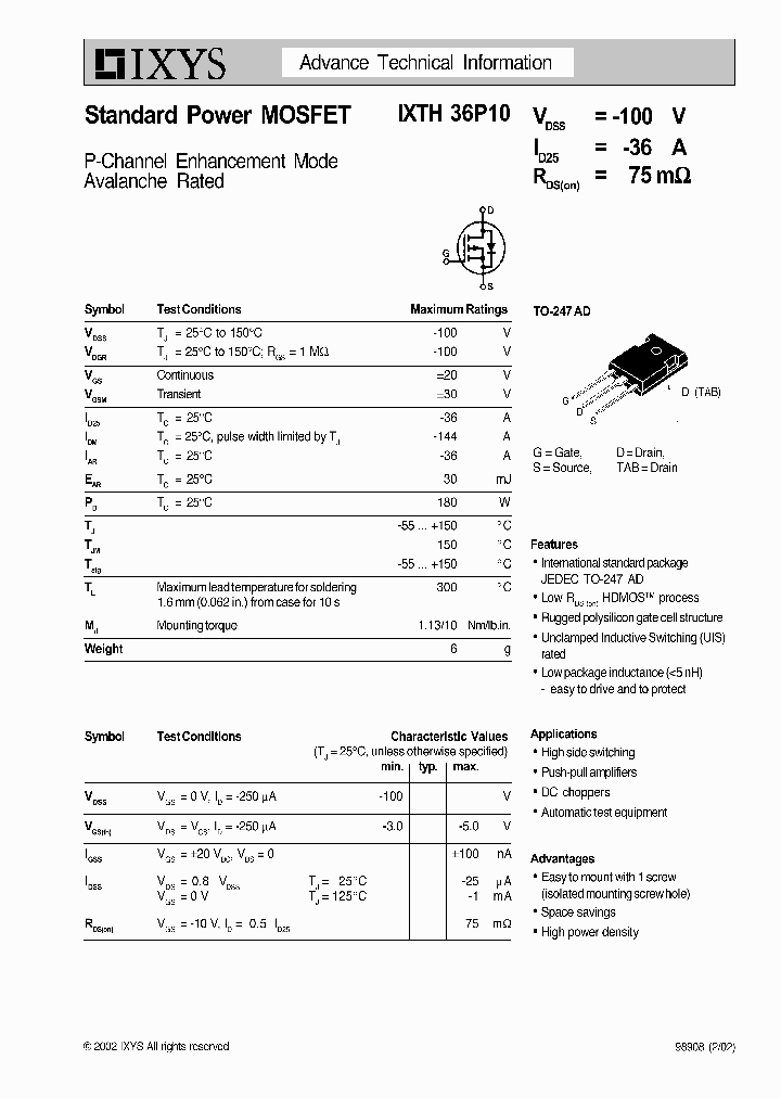 IXTH36P10_664360.PDF Datasheet