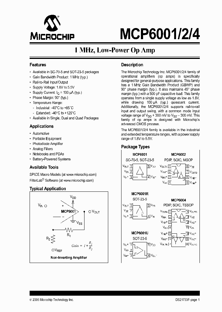 MCP6001-ELT_1020197.PDF Datasheet