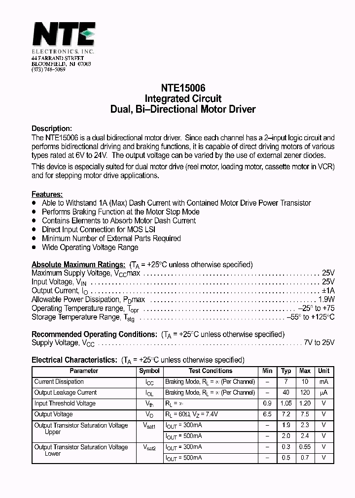 NTE15006_761781.PDF Datasheet