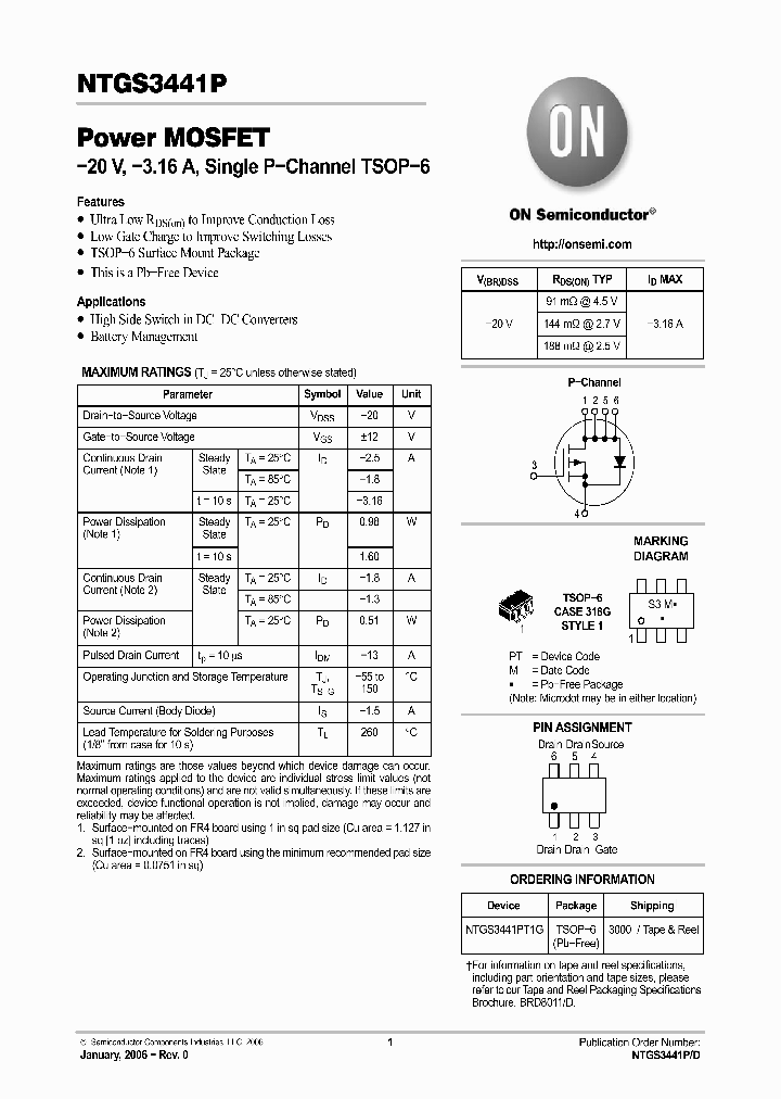 NTGS3441P06_755137.PDF Datasheet