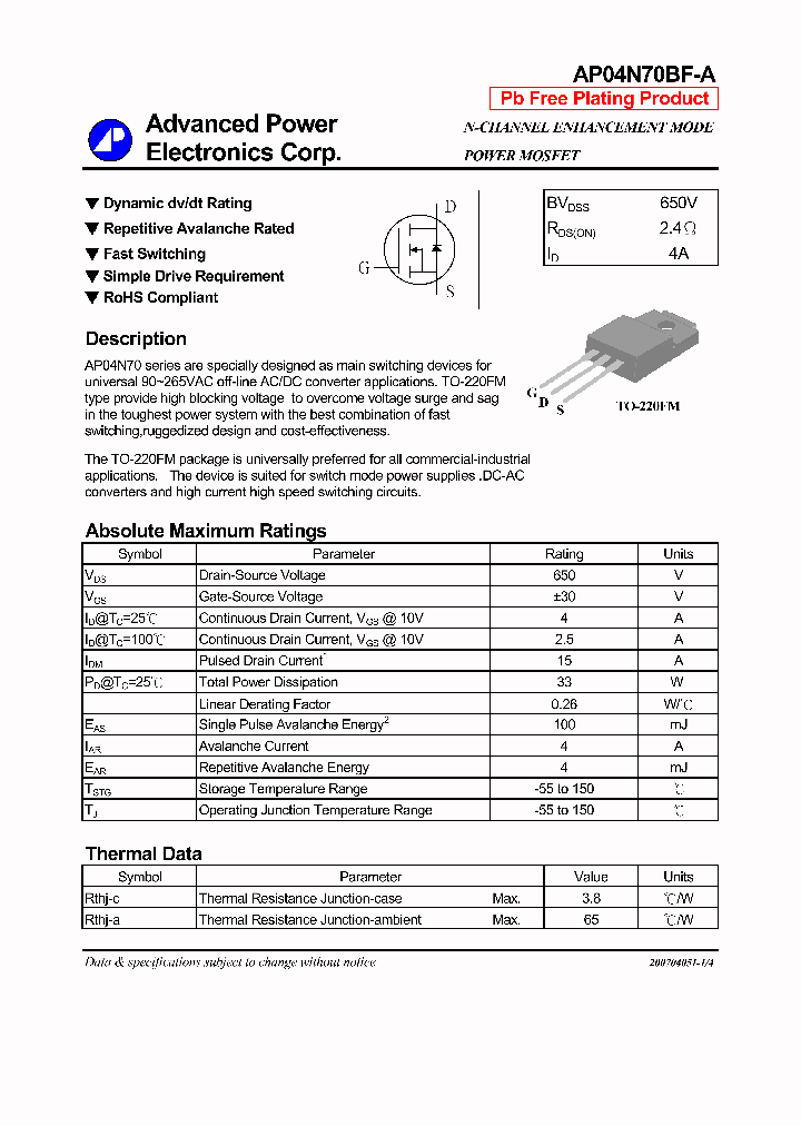 AP04N70BF-A_1168494.PDF Datasheet