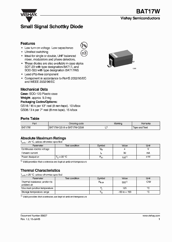 BAT17W-GS18_1217317.PDF Datasheet