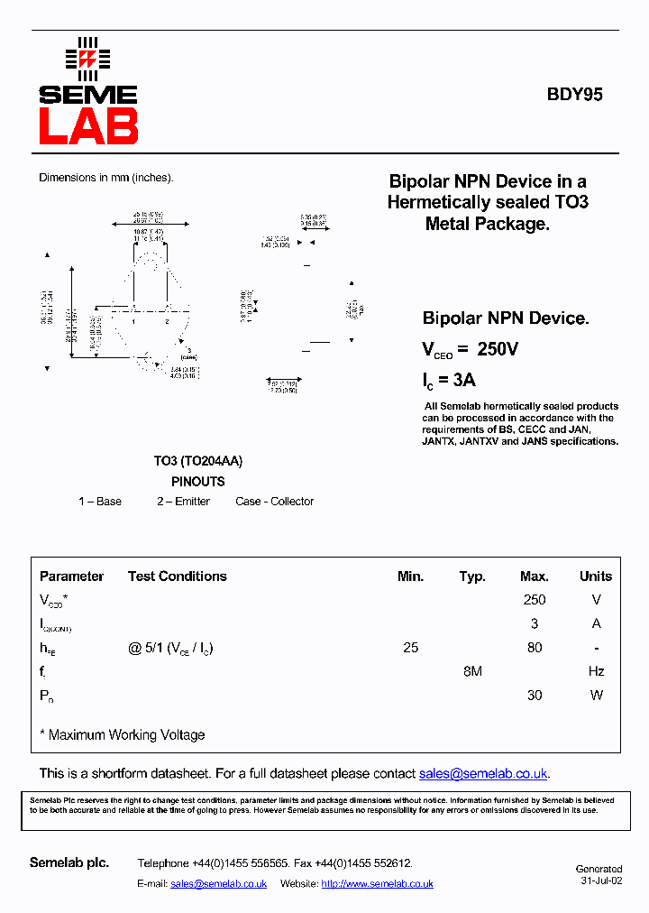 BDY95_1218974.PDF Datasheet