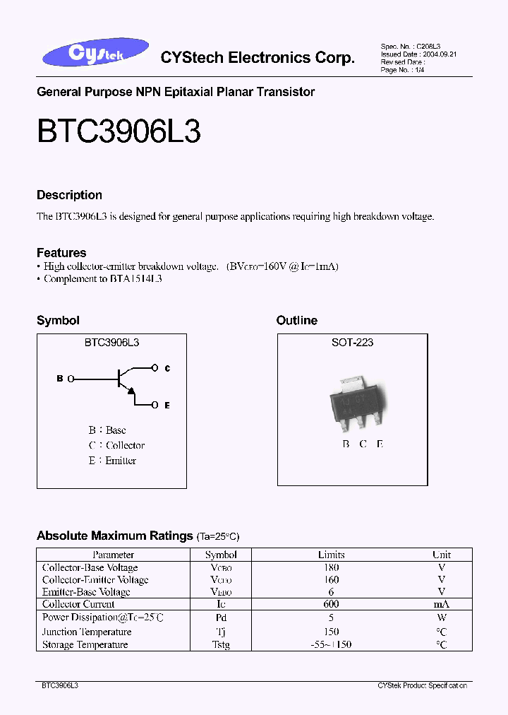 BTC3906L3_1149218.PDF Datasheet