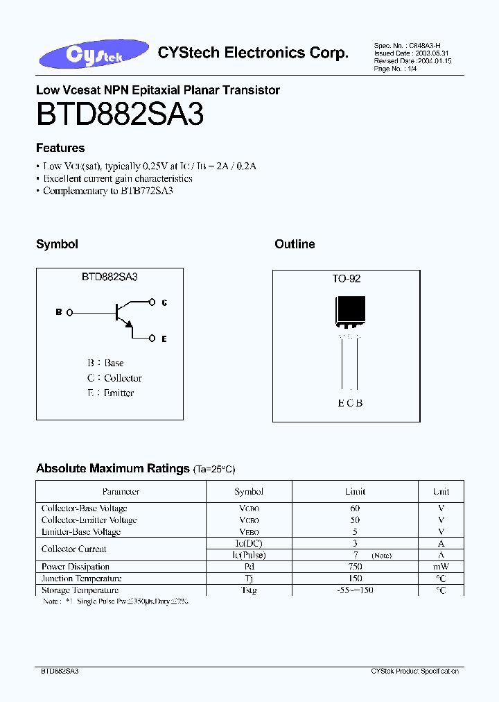 BTD882SA3_1221264.PDF Datasheet