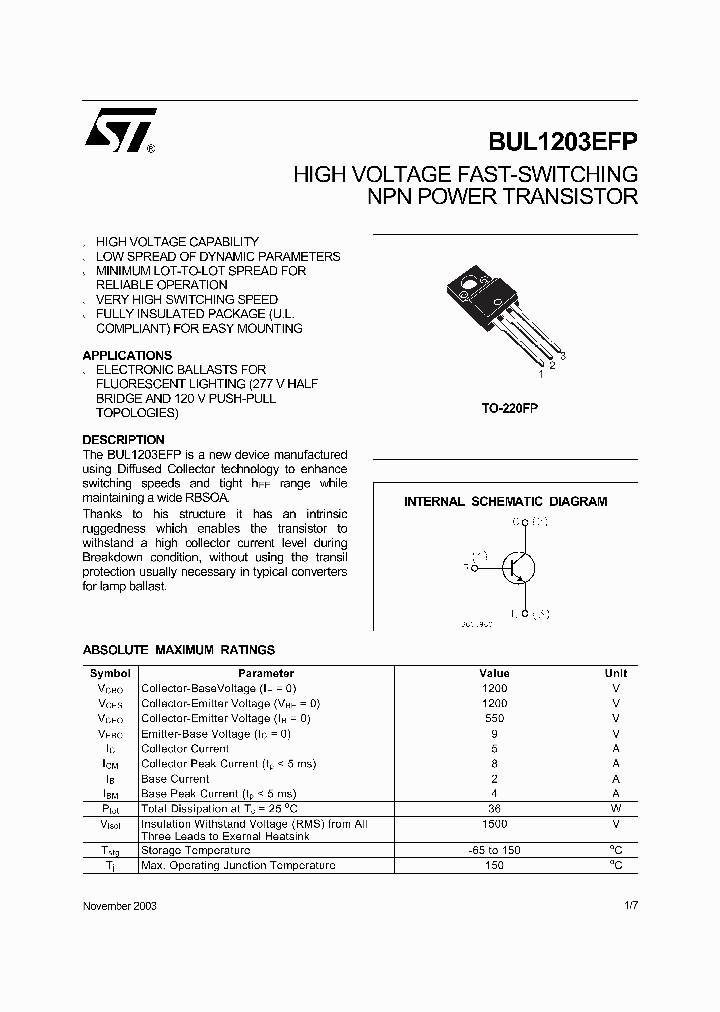 BUL1203EFP_1123557.PDF Datasheet