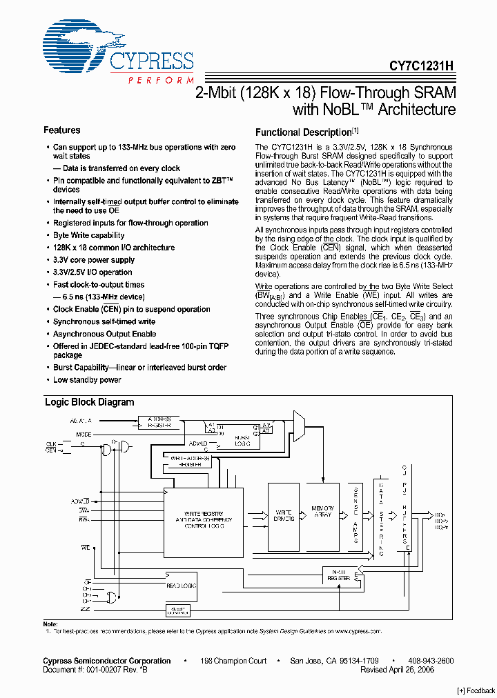 CY7C1231H_1052640.PDF Datasheet