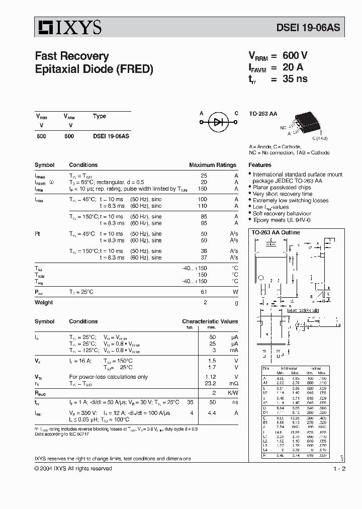 DSEI19-06AS_1234672.PDF Datasheet