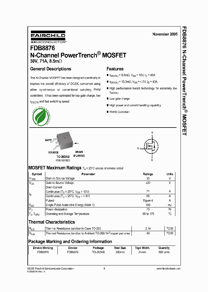 FDB8876_1239228.PDF Datasheet