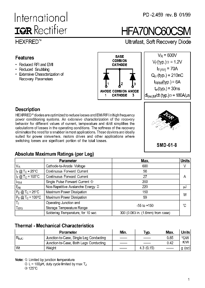 HFA70NC60CSM_1249280.PDF Datasheet