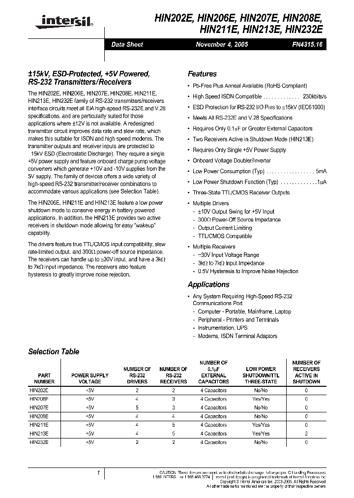 HIN232E_1249915.PDF Datasheet