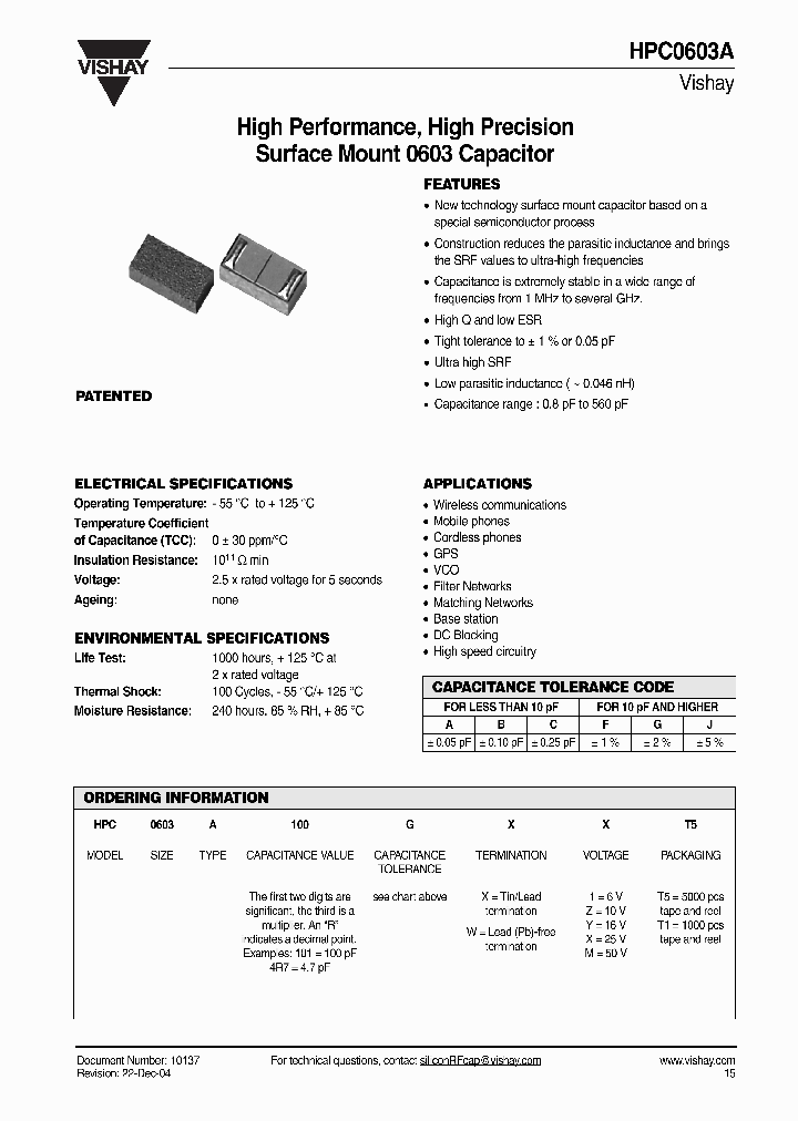 HPC0603A100GXZT5_1250967.PDF Datasheet