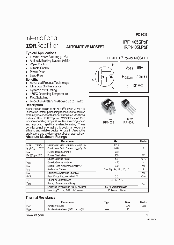 IRF1405LPBF_1156038.PDF Datasheet