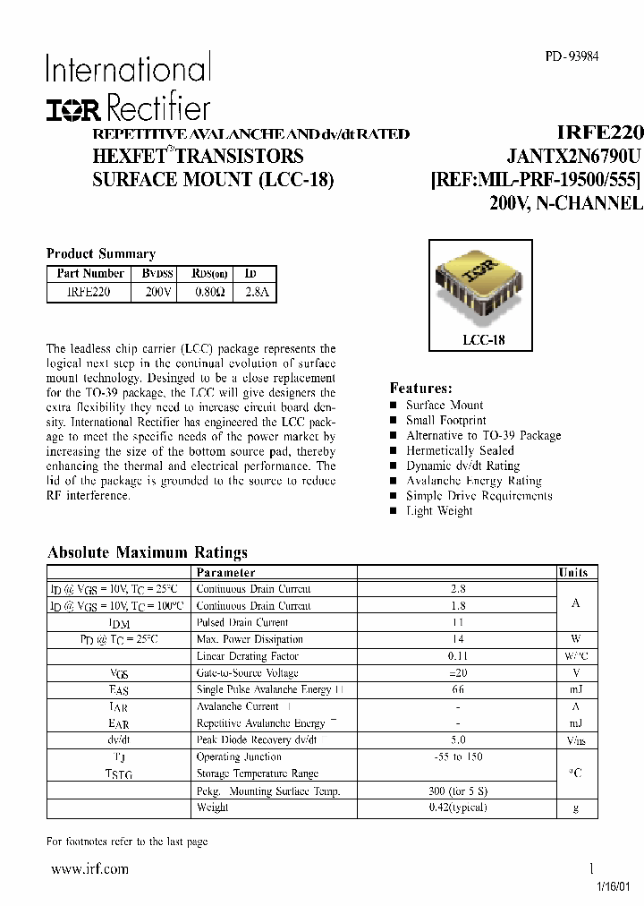 IRFE220_1091081.PDF Datasheet