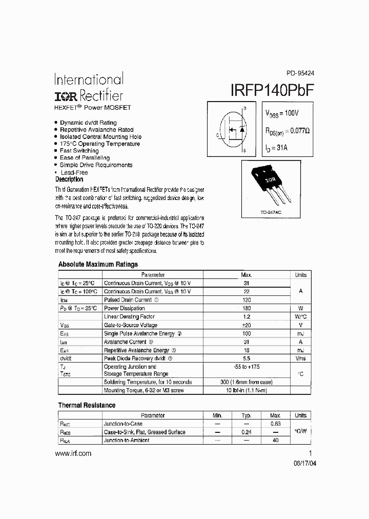 IRFP140PBF_1255978.PDF Datasheet