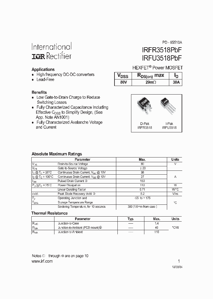 IRFU3518PBF_1170336.PDF Datasheet