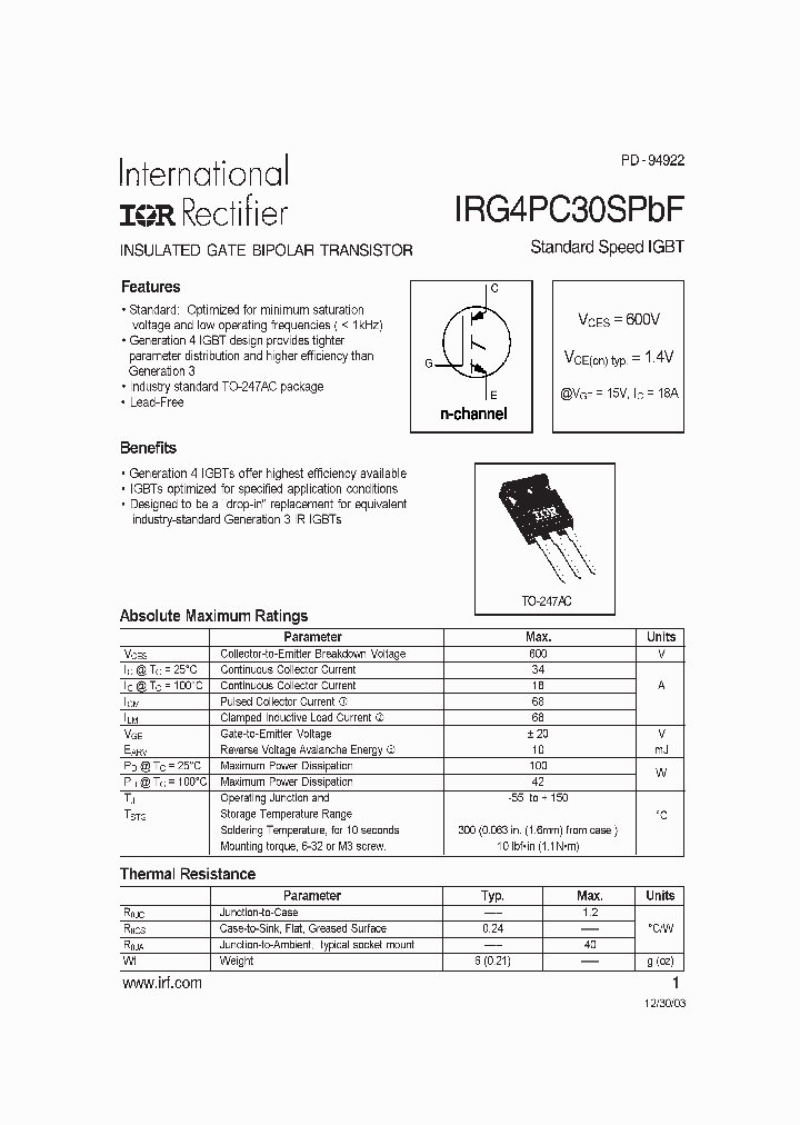 IRG4PC30SPBF_1109513.PDF Datasheet