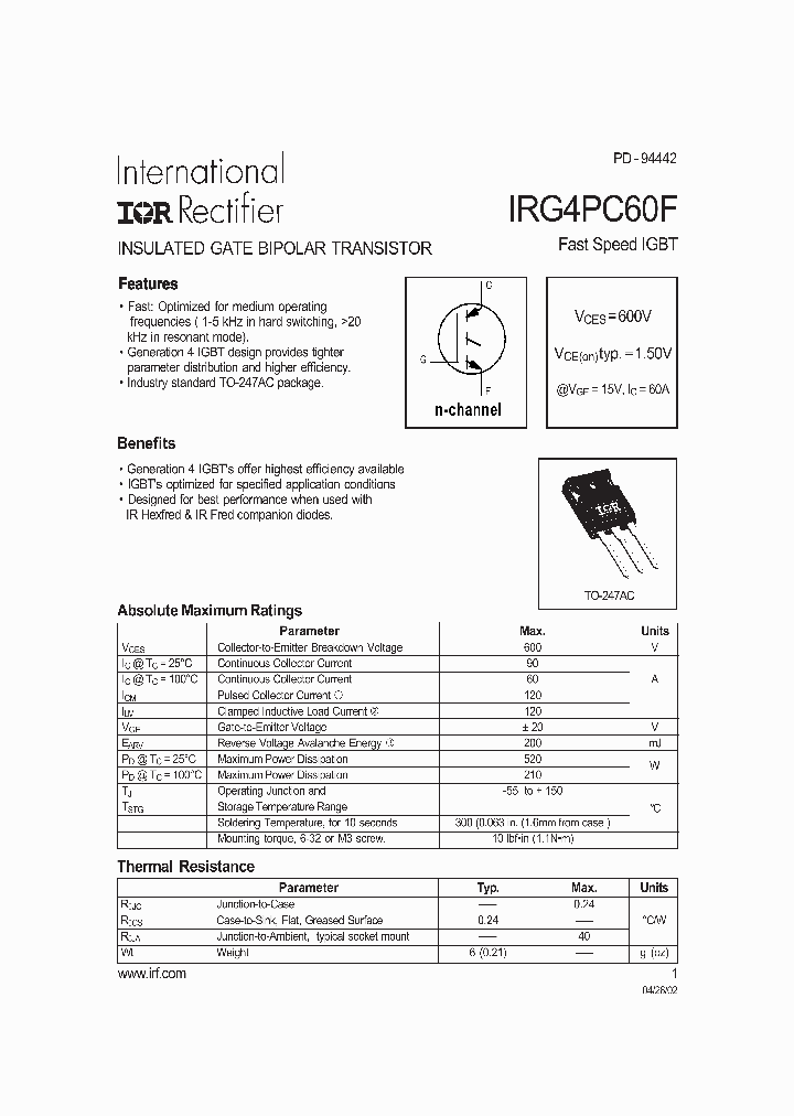 IRG4PC60F_1256375.PDF Datasheet