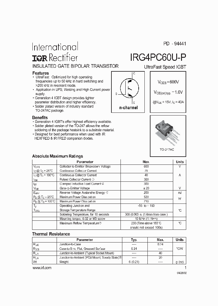 IRG4PC60U-P_1256378.PDF Datasheet