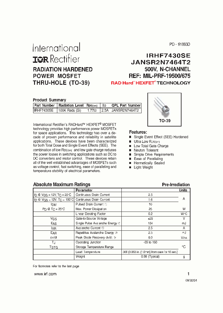 IRHF7430SE_1256560.PDF Datasheet