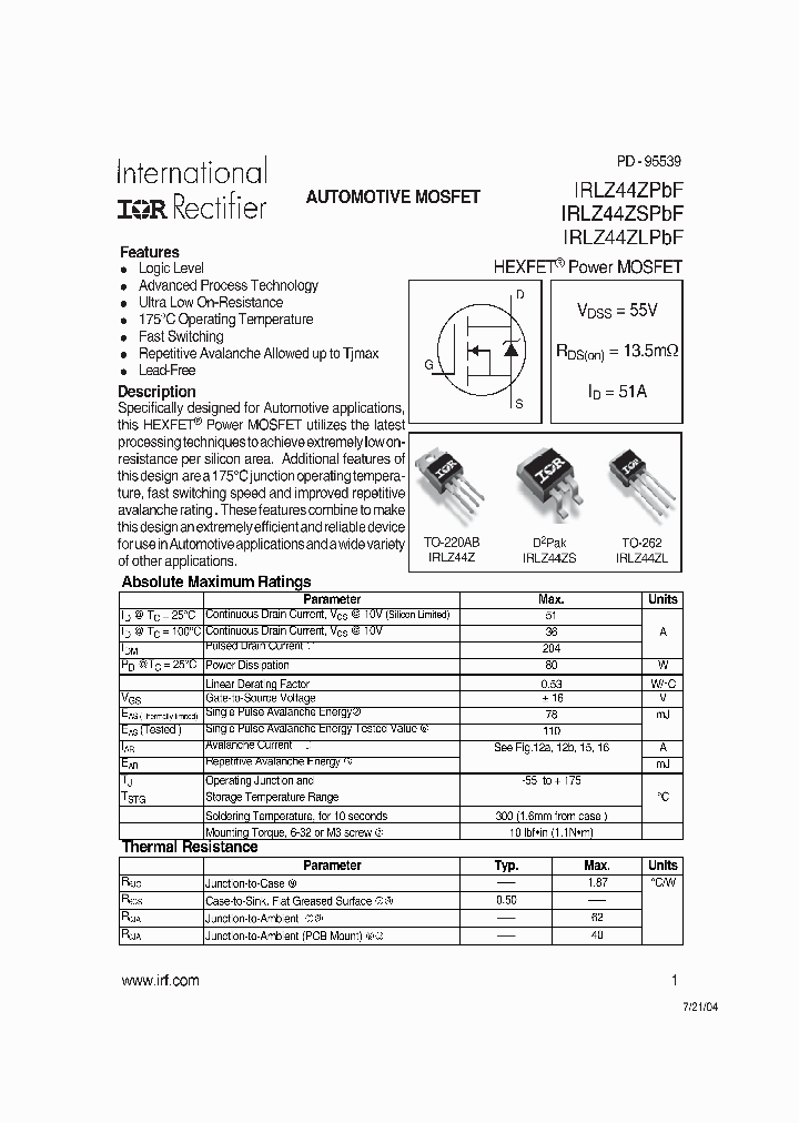 IRLZ44ZSPBF_1256973.PDF Datasheet