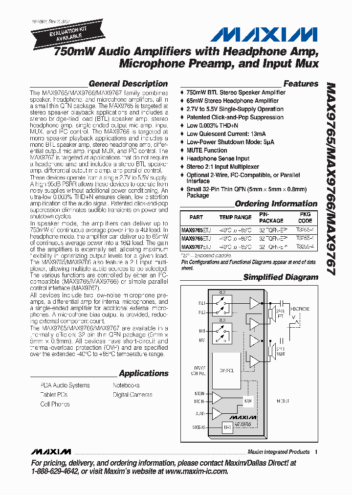 MAX9767ETJ_1274315.PDF Datasheet