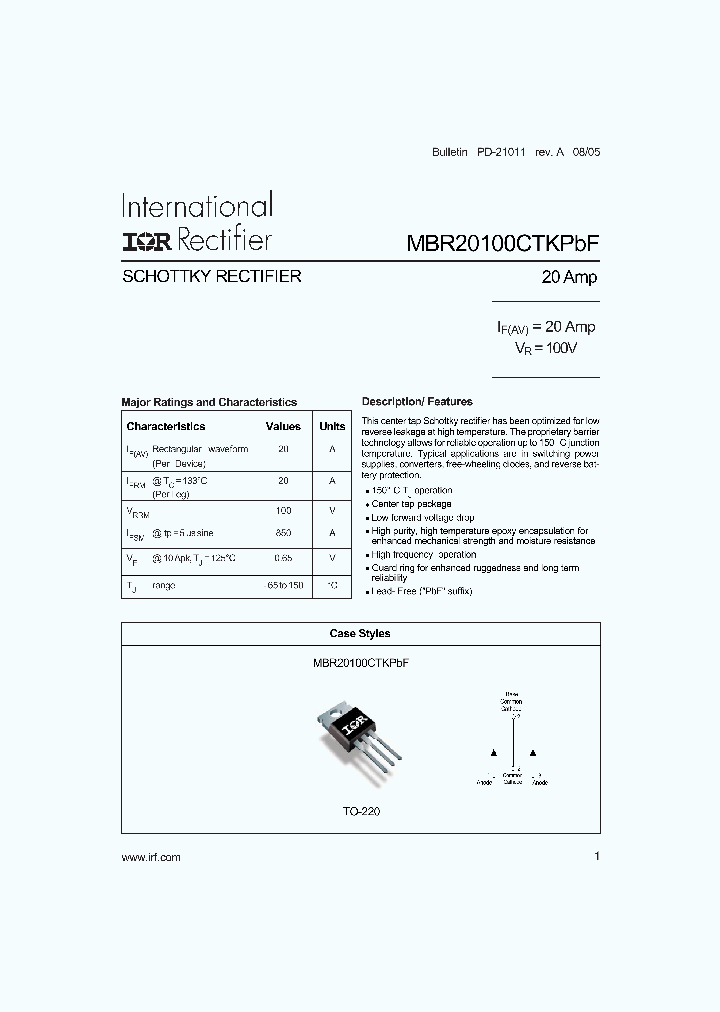 MBR20100CTKPBF_1274984.PDF Datasheet