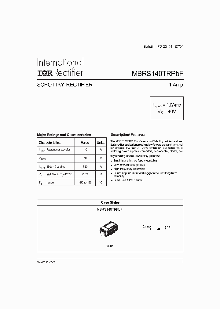 MBRS140TRPBF_1275267.PDF Datasheet