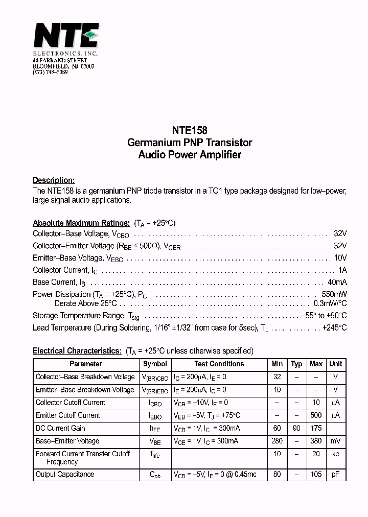 NTE158_1290191.PDF Datasheet