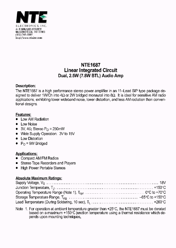 NTE1687_1290250.PDF Datasheet