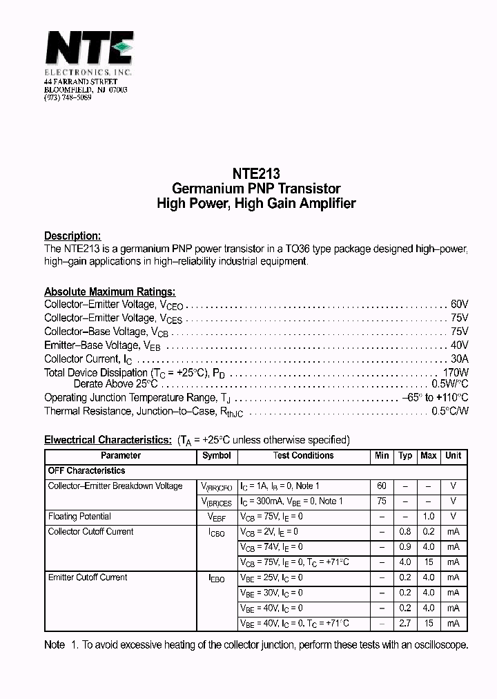 NTE213_1290489.PDF Datasheet