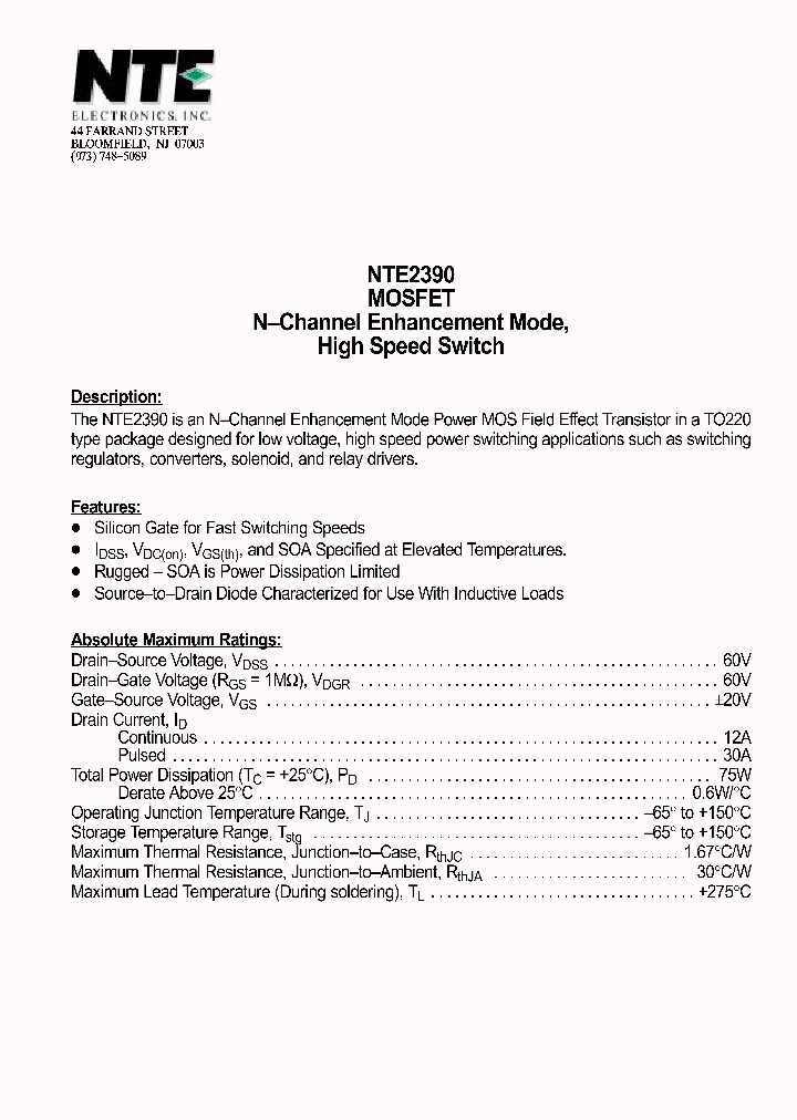 NTE2390_1290582.PDF Datasheet