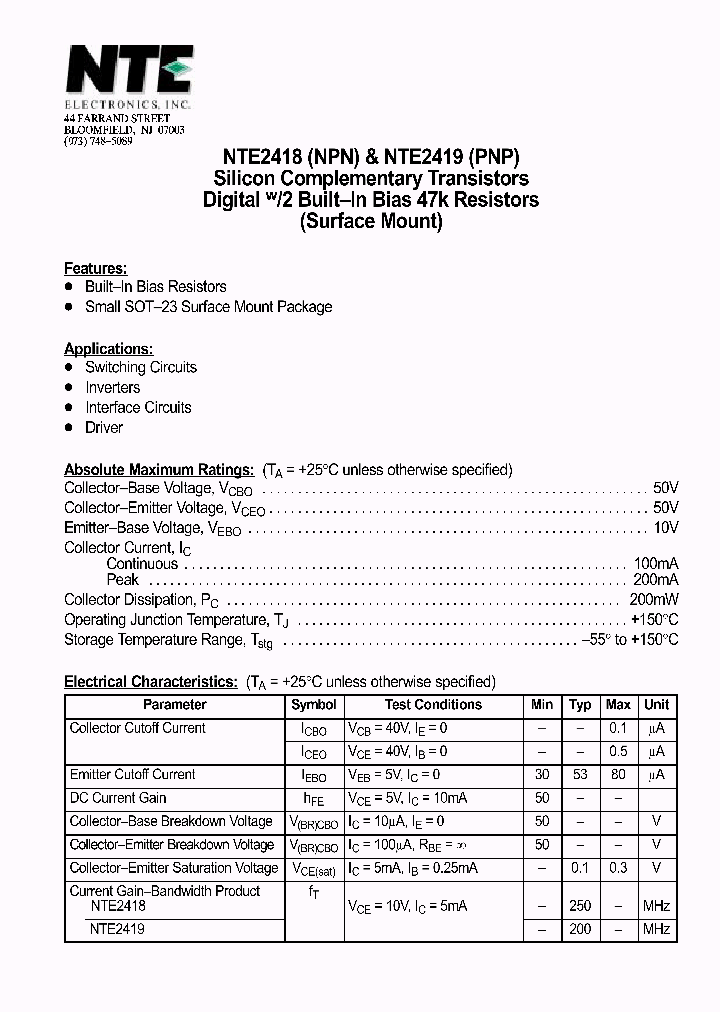 NTE2419_1290602.PDF Datasheet