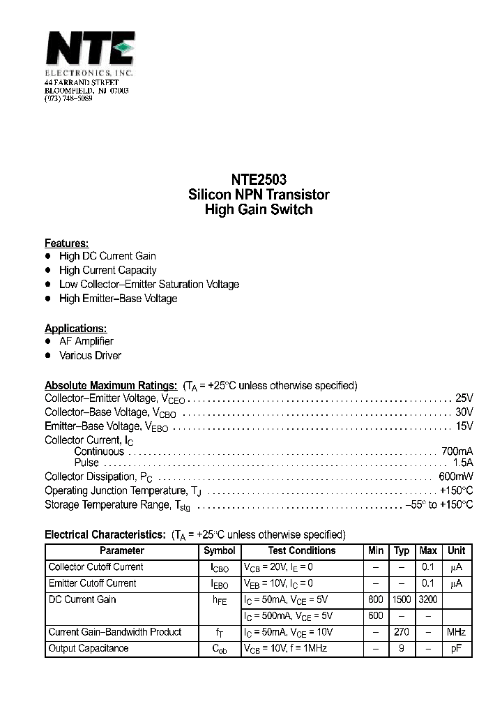 NTE2503_1290614.PDF Datasheet