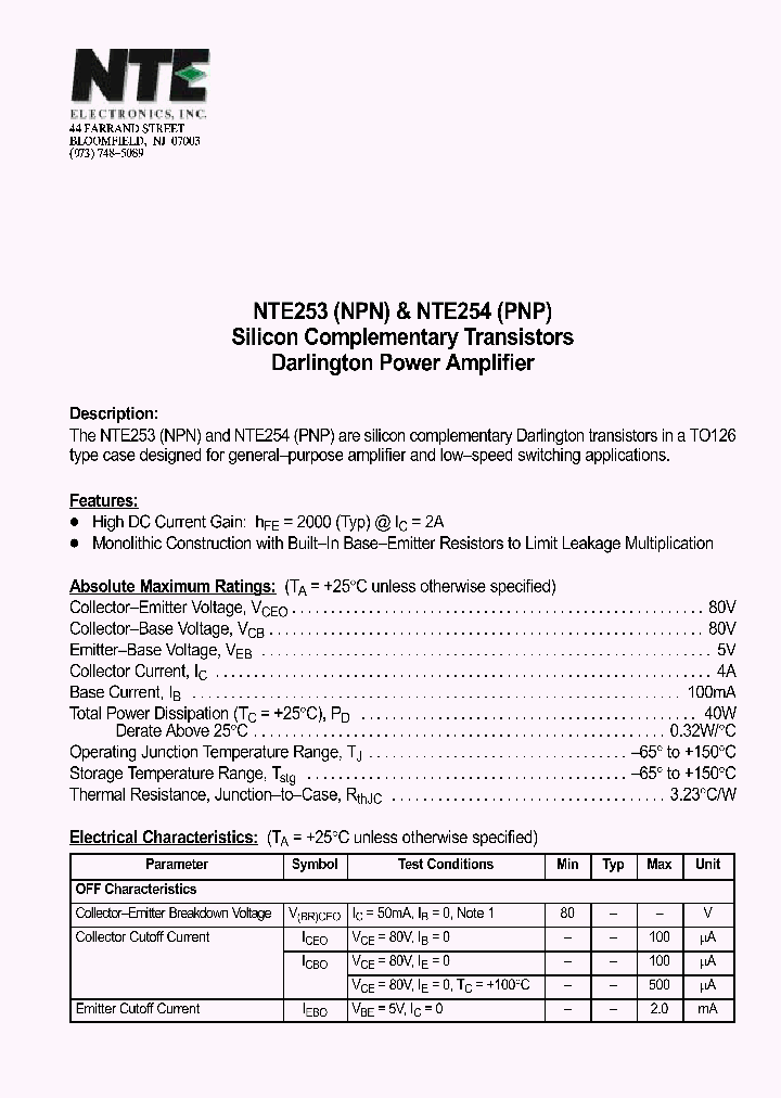 NTE254_1290639.PDF Datasheet